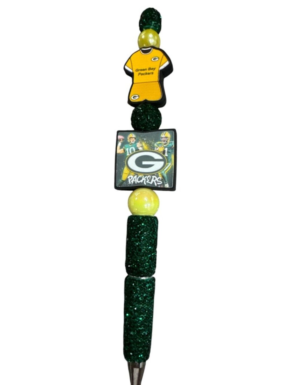 Green Bay Packers Beaded Glitter Pen With Team Logo & Player Graphics